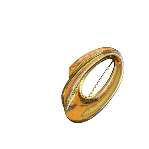 Napier Vintage Signed Gold Tone Brooch Oval Atomic Swirl - Picture 5 of 5